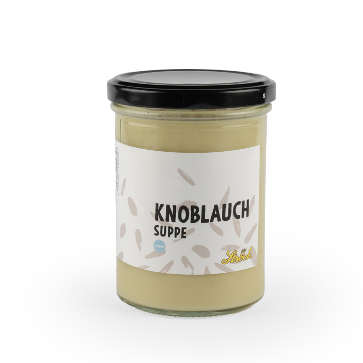 Ströck Knoblauchsuppe, cremige Suppe mit Knoblauch, feinen Gewürzen und einem Hauch Muskat.